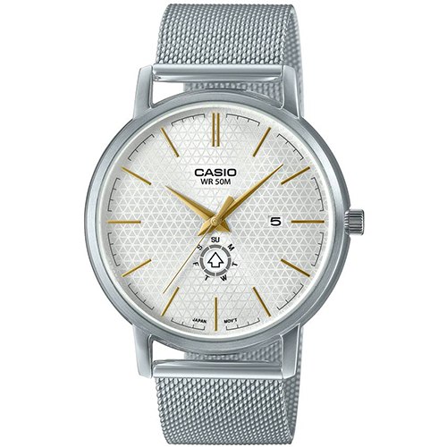 CASIO MTP-B125M-7AVDF MEN’S DAY INDICATOR OFF WHITE DIAL MESH WATCH - Large