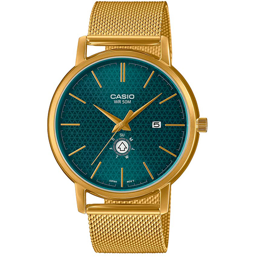 CASIO MTP-B125MG-3AVDF MEN’S GREEN DIAL GOLD MESH BRACELET WATCH - Large