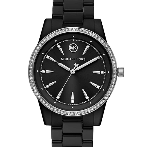 MICHAEL KORS MK6836 WOMEN’S RITZ CRYSTAL BLACK DIAL, CERAMIC BRACELET WATCH - Large