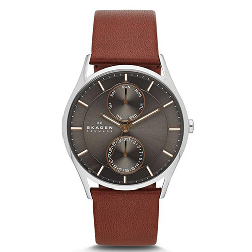 SKAGEN SKW6086 MEN’S HOLST MULTIFUNCTION BROWN LEATHER MEDIUM WATCH - Large