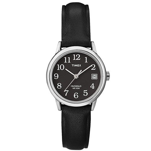 TIMEX T2N525 WOMEN’S EASY READER BLACK DIAL SMALL BLACK LEATHER WATCH