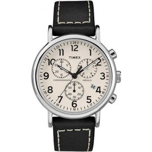 TIMEX TW2R42800 MEN’S WEEKENDER CHRONOGRAPH BLACK LEATHER MEDIUM WATCH