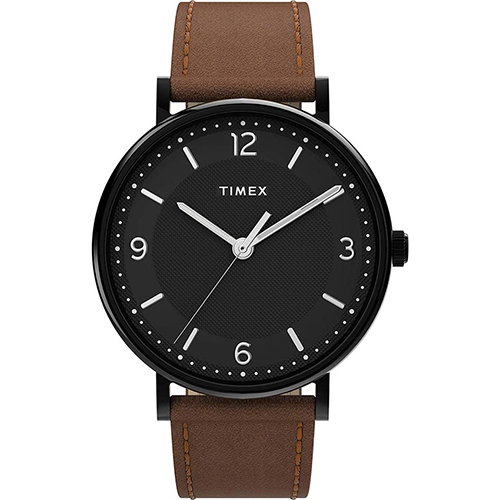 TIMEX TW2U67400 MEN’S SOUTHVIEW CLASSIC BLACK CASE BROWN LEATHER MEDIUM WATCH - Large