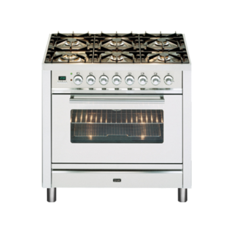 ILVE P096NE3/SSC 90CM MILANO DUAL FUEL SINGLE OVEN RANGER COOKER WITH 6 GAS BURNERS – STAINLESS STEEL WITH CHROME TRIM