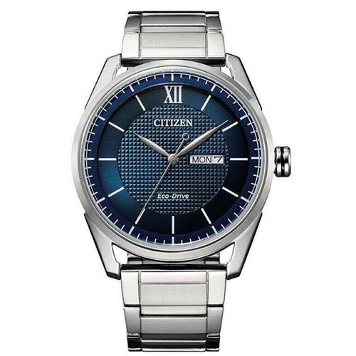 CITIZEN AW0081-89L MEN’S ECO-DRIVE BLUE DIAL STEEL BRACELET WATCH - Large