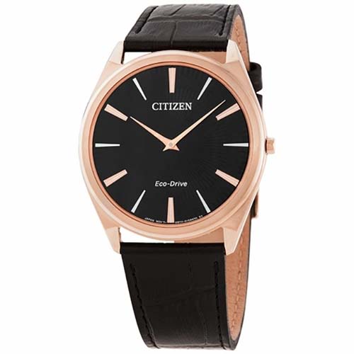 CITIZEN AR3073-06E MEN’S STILETTO BLACK GUILLOCHE DIAL LEATHER MEDIUM WATCH - Medium