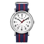 Timex Weekender Slip Thru Blue Red Stripe Fabric Strap Men’s Watch |T2N747| - Medium