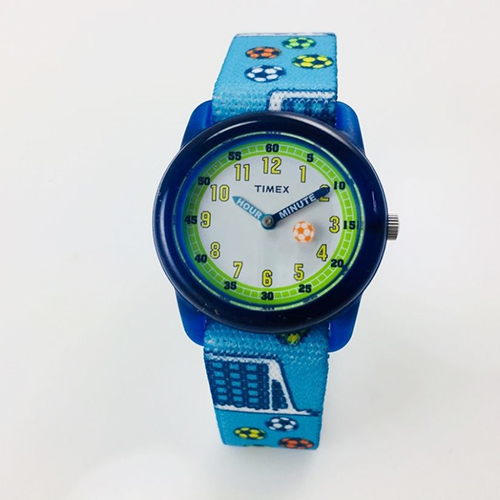 TIMEX TW7C16500 KID’S TIME MACHINES BOYS BLUE SOCCER NYLON WATCH - Large