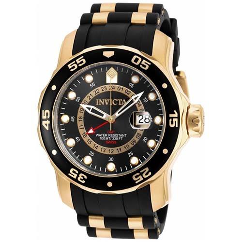 INVICTA INV6991 MEN’S PRO DIVER COLLECTION GMT BLACK DIAL BLACK SILICONE WATCH - Large