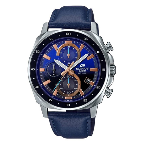 CASIO EDIFICE EFV-600L-2AVUDF MEN’S BLUE DIAL BLUE STRAP ANALOG-DIGITAL LEATHER WATCH - Large