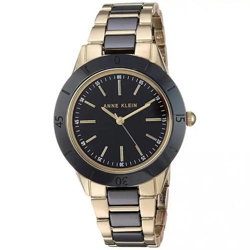 ANNE KLEIN AK/3160BKGB WOMEN’S GOLD-TONE & BLACK CERAMIC BRACELET WATCH