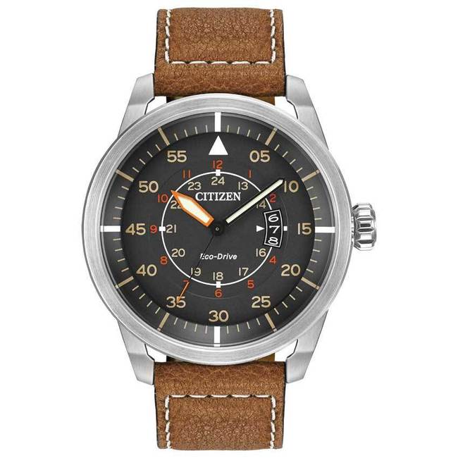 CITIZEN AW1361-10H MEN'S ECO-DRIVE BROWN LEATHER STRAP WATCH