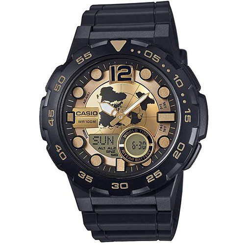 Casio AEQ100BW-9AV Men’s Gold Face ‘3D Dial’ Quartz Resin Watch - Large