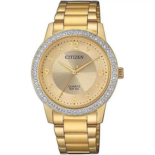 CITIZEN EL3092-86P WOMEN’S QUARTZ SWAROVSKI CRYSTALS ELEGANT GOLD WATCH