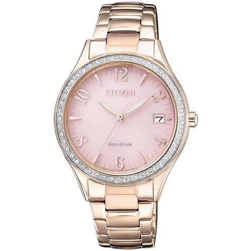 CITIZEN EO1183-84X WOMEN’S ECO-DRIVE SWAROVSKI CRYSTAL PINK DIAL WATCH