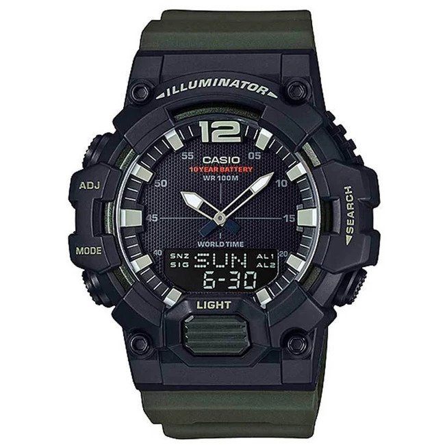 CASIO HDC-700-3AV MEN'S ANALOG DIGITAL WORLD TIME GREEN RESIN QUARTZ WATCH - Large