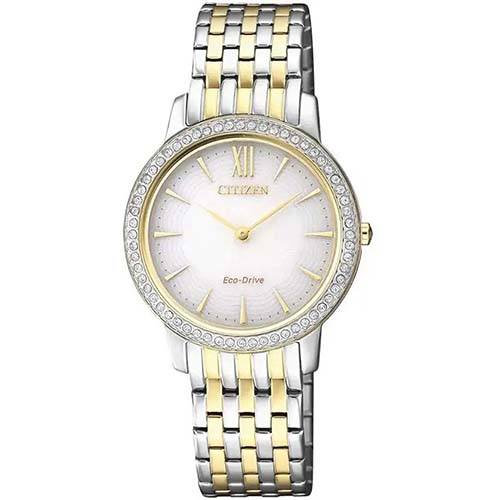 CITIZEN EX1484-81A ECO-DRIVE SWAROVSKI CRYSTAL TWO TONE BRACELET WATCH