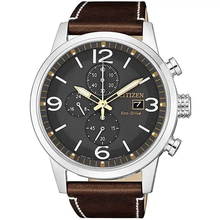 CITIZEN CA0618-26H MEN’S ECO-DRIVE CHRONOGRAPH CALF LEATHER WATCH - Medium