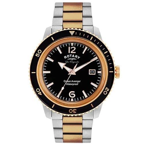 ROTARY GB90096/04 MEN'S OCEAN AVENGER SWISS MADE ROSE GOLD TWO TONE BRACELET MEDIUM SIZE WATCH