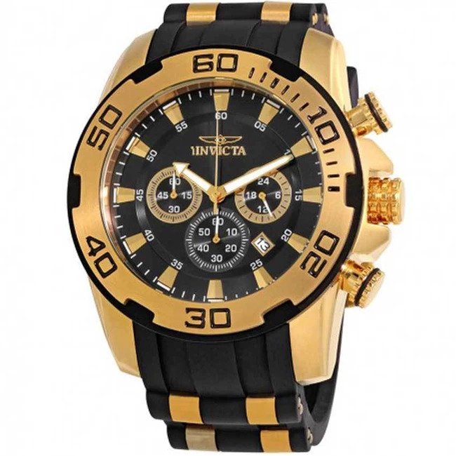 INVICTA 22312 MEN'S PRO DIVER QUARTZ CHRONOGRAPH BLACK DIAL LARGE WATCH