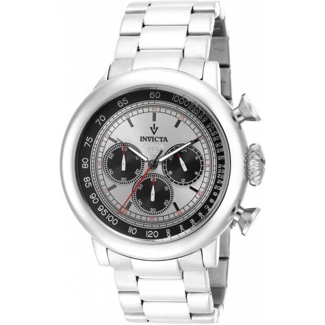 INVICTA 15065 MEN'S VINTAGE QUARTZ CHRONOGRAPH SILVER, BLACK DIAL LARGE WATCH