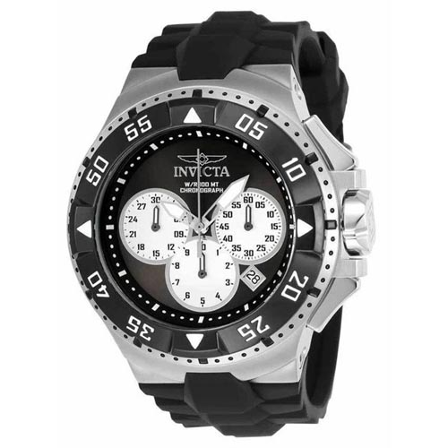 INVICTA 23045 MEN'S EXCURSION QUARTZ CHRONOGRAPH BLACK, SILVER DIAL SILICONE LARGE SIZE WATCH