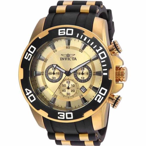 INVICTA 22346 MEN'S PRO DIVER QUARTZ CHRONOGRAPH GOLD DIAL LARGE WATCH