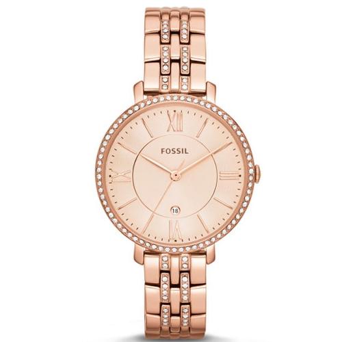 FOSSIL ES3546 WOMEN’S JACQUELINE CRYSTAL ACCENTED ROSE-GOLD BRACELET WATCH