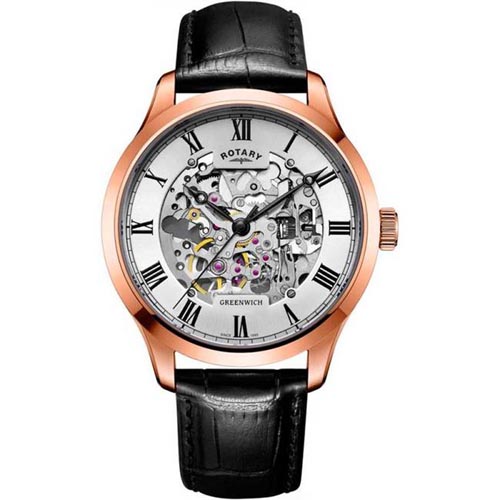 ROTARY GS02942/01 MEN'S GREENWICH ROSE GOLD SKELETON WATCH