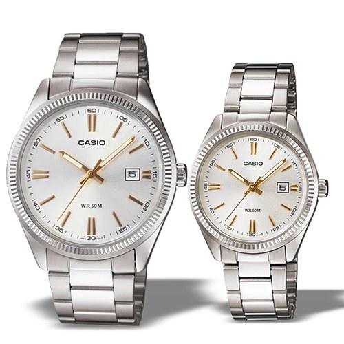 CASIO HIS N HER’S ENTICER SILVER DIAL SMALL WATCH - Large