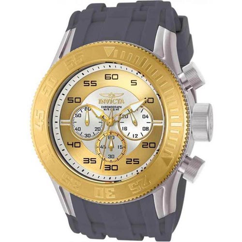 INVICTA 14975 MEN'S PRO DIVER QUARTZ MULTIFUNCTION ANTIQUE SILVER, GOLD DIAL LARGE WATCH