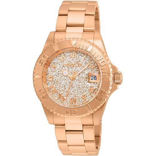 Invicta 22708 Women’s Angel Quartz 3 Hand Rose Gold Silver Glitter Dial Watch