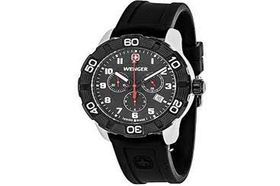 Wenger 01.0853.104 Roadster Swiss Quartz Chrono Black Silicone Strap Watch