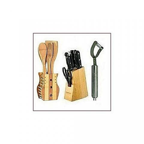 Master chef Kitchen Knife Set + Wooden Kitchen Utensils Set And Potato Peeler