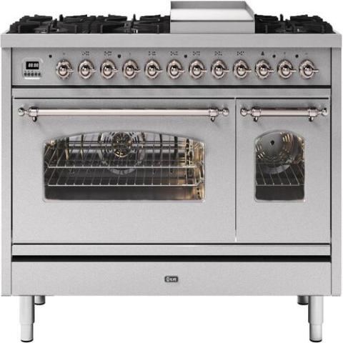 ILVE GAS COOKER | P12FNE3/WHB 120CM MILANO FRY TOP DUAL FUEL RANGE COOKER - WHITE - BRUNT COLOUR