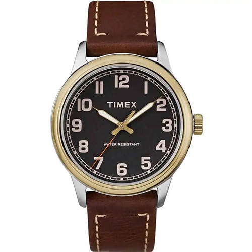 TIMEX TW2R22900 MEN’S NEW ENGLAND GOLD BEZEL BROWN LEATHER MEDIUM SIZE WATCH