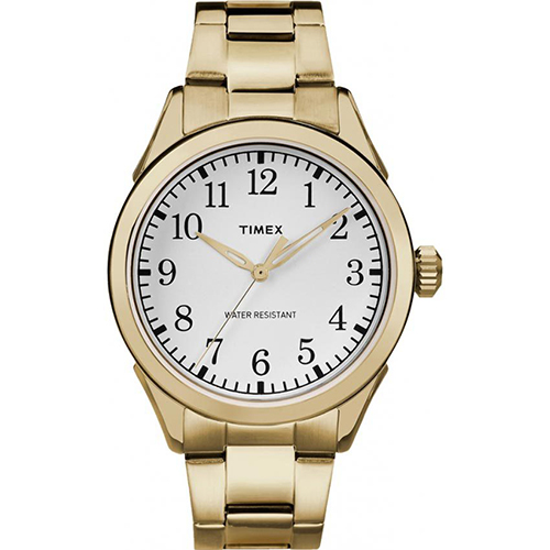 Timex T2R100 Unisex Briarwood Terrace White Dial Gold Band Medium Size Watch