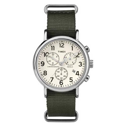 TIMEX T2P714 UNISEX WEEKENDER SLIP THRU GREEN CHRONO WATCH