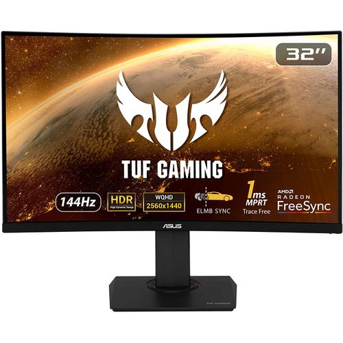 Asus TUF Gaming VG32VQ Curved HDR Gaming Monitor – 32 inch WQHD (2560×1440), 144Hz, tilt, Height Adj, swivel and mountable, HDMI, DP