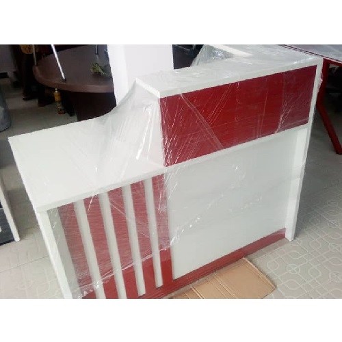 QUALITY DESIGNED 1.2M WHITE & RED FRONT DESK - AVAILABLE (ARIN)
