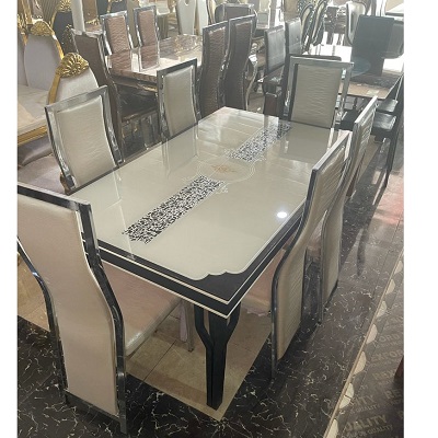 CREAM & BLACK DINING SET BY 6 CHAIRS (1530)