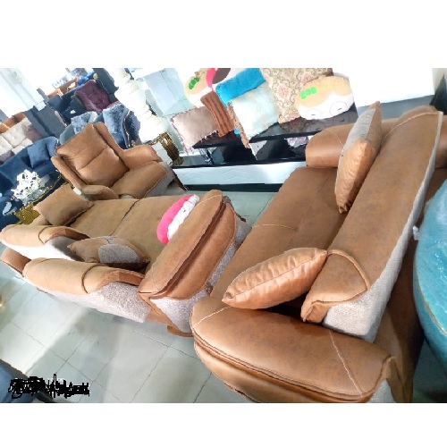 QUALITY DESIGNED LIGHT BROWN 7 SEATERS SOFA CHAIRS (WITHOUT TABLE & STOOLS)-AVAILABLE (SETIN)