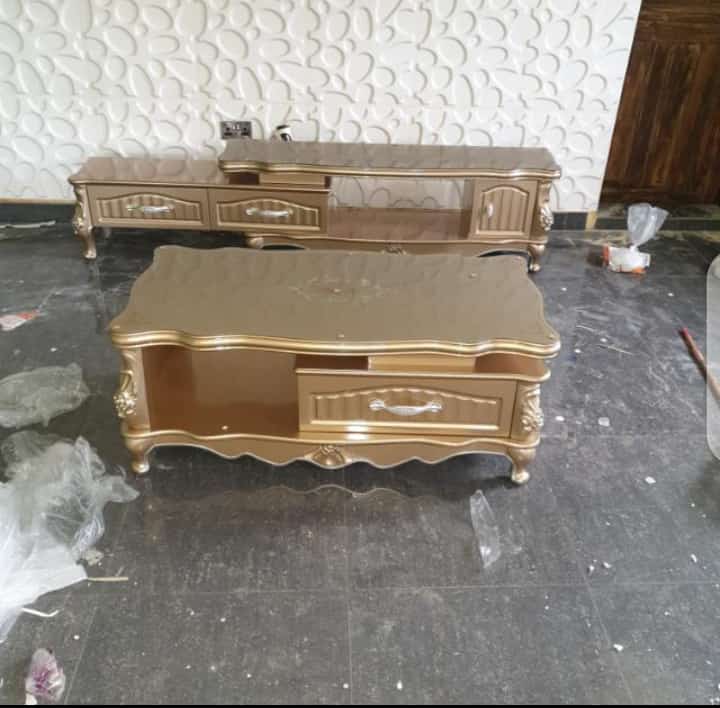 GOLDEN CENTRE TABLE & TV STAND WITH DRAWERS BOTH (1530)