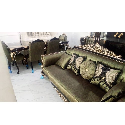 QUALITY 8 SEATERS SOFA WITH CENTRE TABLE WITH 2 SIDE STOOLS & DINING SET (BUS)