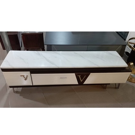 WHITE MARBLE TOP TV STAND WITH DRAWER (1530)
