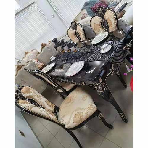 QUALITY DESIGNED BLACK & BROWN TABLE WITH 6 CHAIRS - AVAILABLE (JAFU)