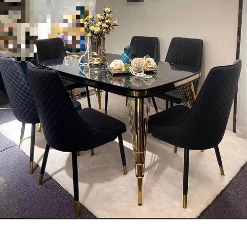 QUALITY DESIGNED BLACK DINING TABLE WITH 6 CHAIRS - AVAILABLE (CHILU)