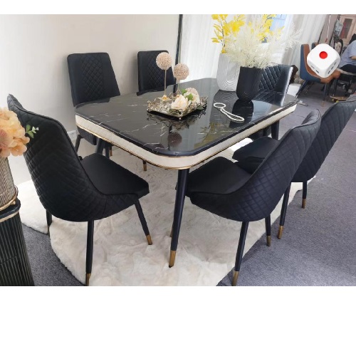 QUALITY DESIGNED BLACK MARBLE DINING TABLE & 6 CHAIRS- AVAILABLE (CHILU)