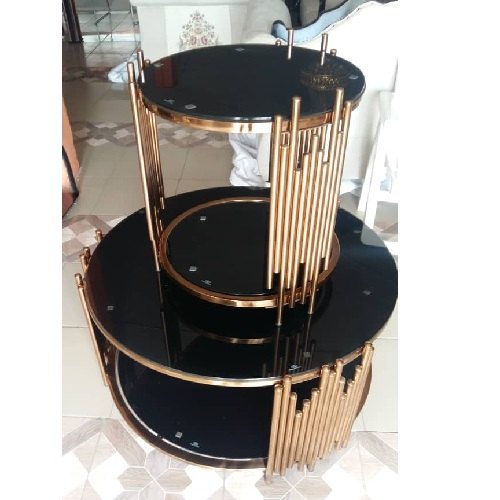 QUALITY DESIGNED BLACK MARBLE TOP CENTER TABLE & 2 SIDE STOOLS - AVAILABLE (MOBIN)