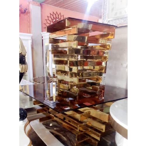 QUALITY DESIGNED SQUARE GLASS TOP & GOLDEN SQUARE BASE CENTER TABLE CHAIR - AVAILABLE (CHIN)